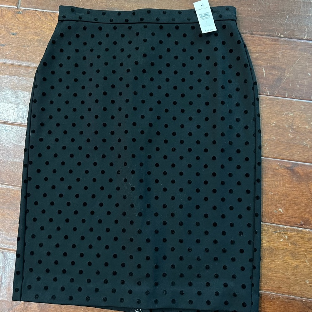 Ann Taylor Black Velvet Polka Dot Pencil Skirt